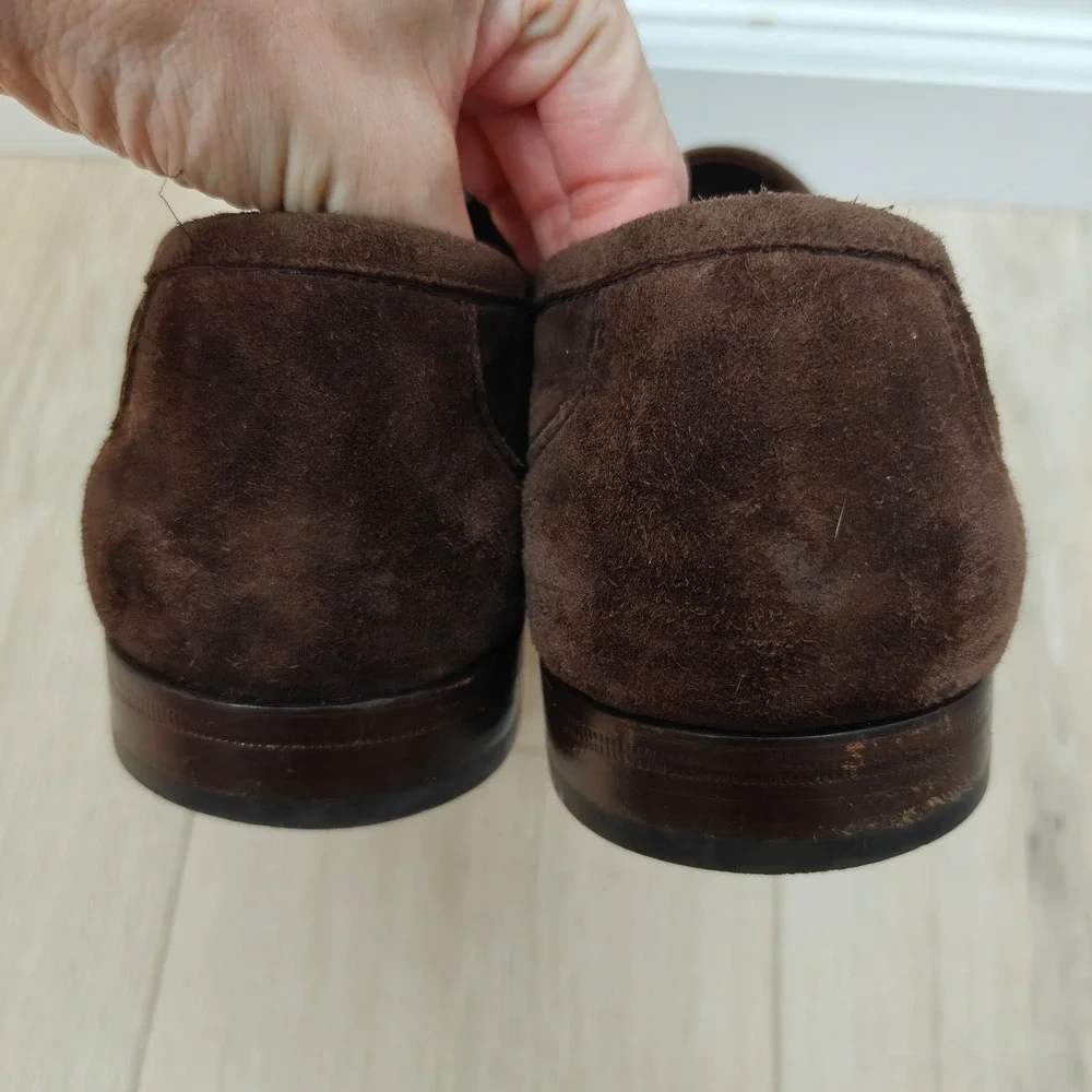 Salvatore Ferragamo Mens Loafers 11 D Brown Suede Gancini Bit Moc Toe Luxury